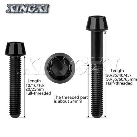 Titanium M6 Allen Head Bolts Taper Head Screws 10mm to 65mm Bike Brake Headset Fasteners Lightweight Corrosion Resistant
