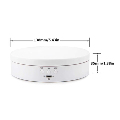 5.4 inch motorized rotating display stand with USB port and control buttons, 138mm diameter, 35mm height, for showcasing products