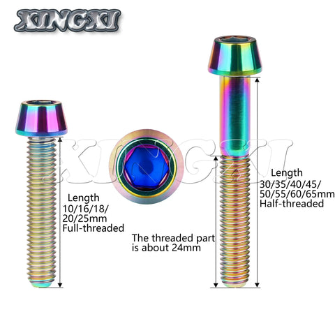 Titanium M6 Allen Head Bolts Taper Head Screws 10mm to 65mm Bike Brake Headset Fasteners Lightweight Corrosion Resistant