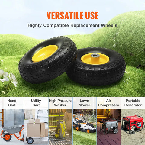2 Pack 10 Inch Solid PU Run Flat Tire Wheels Flat Free Tubeless Dolly Cart Replacement Wheels 254mm Heavy Duty Garden Trailer Wheels