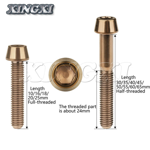 Titanium M6 Allen Head Bolts Taper Head Screws 10mm to 65mm Bike Brake Headset Fasteners Lightweight Corrosion Resistant