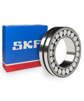 SKF spherical roller bearing with tapered bore delivers high load capacity and self-aligning accuracy, tolerating shaft misalignment