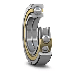 SKF QJ 320 N2MA C2L Four Point Contact Ball Bearing cutaway showing ball placement and metal rings for industrial machinery.