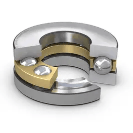 SKF 51252 M Thrust Ball Bearing showing inner ball and brass cage detail, heavy duty performance for industrial machinery
