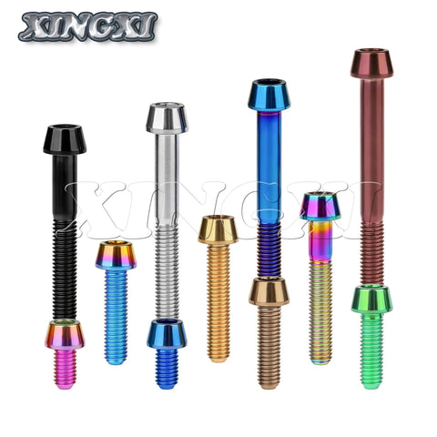 Assorted Titanium M6 Allen Head Bolts Taper Head Screws 10mm to 65mm for bike brakes and headsets in multiple colors