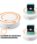 Motorized rotating display stand with switch controls and arrow guide, showcasing jewelry on NBK MJC-65CSK-GR Jaw Type Flexible Coupling display.