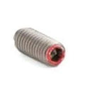 M8 15mm Length - Stainless Steel Miniature Spinning Ball Plunger Japan, side view highlighting the threaded design and red accent