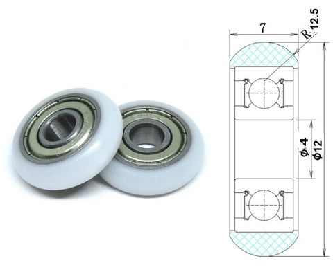4mm Bore Bearing with 12mm White Plastic Tire 4x12x7mm round