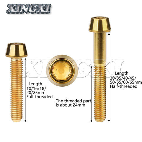 Titanium M6 Allen Head Bolts Taper Head Screws 10mm to 65mm Bike Brake Headset Fasteners Lightweight Corrosion Resistant