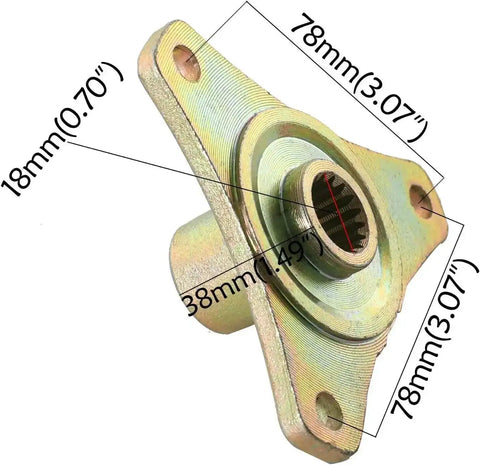 Close-up of metal hub component from 740mm Go Kart Rear Axle Kit Complete with Brake Assembly and T8F Chain Sprocket