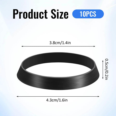 Product size diagram of Must Have 12 Pack Silicone Sink Drain Gasket Set With Slip Joint Washers And Seal Rings, showing dimensions.