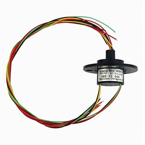 Six Channel Slip Ring With Carbon Brush Conductive Ring, 22Mm Diameter, 250Mm Wire Length, 2A Rating, Gold Contacts, ideal for machinery