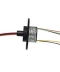 Six Channel Slip Ring With Carbon Brush Conductive Ring, 22Mm Diameter, 250Mm Wire Length, Gold Contacts, close-up of wires and ring.