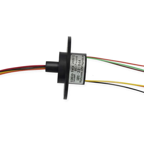 Six Channel Slip Ring With Carbon Brush Conductive Ring, 22Mm Diameter, 250Mm Wire Length, Gold Contacts, close-up of wires and ring.