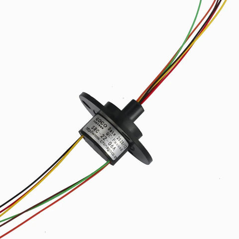 Six Channel Slip Ring With Carbon Brush Conductive Ring, 22Mm Diameter, 250Mm Wire Length, 2A Rating, Gold Contacts, AWG28 Silver Plated
