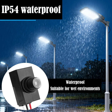Outdoor lamp in rain showing IP54 waterproof Six Pack Outdoor Dusk To Dawn Photocell Sensors For Lamps And Security Lights.