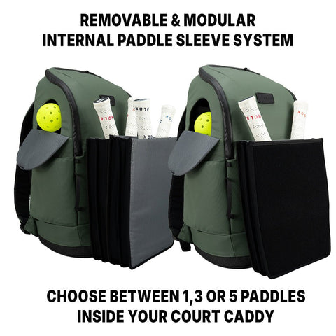 Pickleball Court Caddy Pickleball Bag, Premium Modular Backpack with 4 Paddle Capacity, Laptop Sleeve, Rapid Grab Ball Pockets & Lifetime Warranty