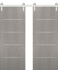Sliding Double Barn Doors With Hardware For Modern Interiors Grey Oak Finish 13 Ft Rail Two 36x80 In Panels Each 18x80