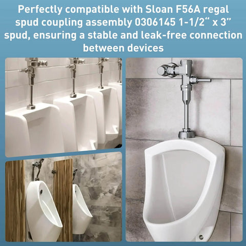 Regal Spud Coupling Assembly F-56-A For Flushometer Valves 1-1/2 Inch By 3 Inch installed in a restroom urinal setup
