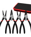 4 Piece Snap Ring Pliers Kit 7 Inch Internal And External Circlip Pliers Set With Straight And Bent Jaw, includes storage pouch