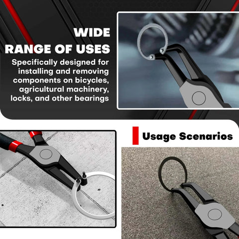 4 Piece Snap Ring Pliers Kit 7 Inch Internal And External Circlip Pliers Set in use for machinery maintenance