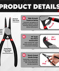 4 Piece Snap Ring Pliers Kit 7 Inch Internal And External Circlip Pliers Set with Heavy Duty CR-V Steel in product details