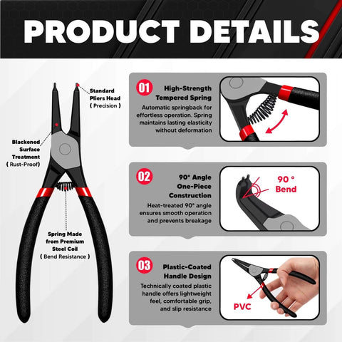 4 Piece Snap Ring Pliers Kit 7 Inch Internal And External Circlip Pliers Set with Heavy Duty CR-V Steel in product details