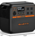Portable Power Station With 1440Wh LiFePO4 Battery, 1800W Continuous Output, front view showing dimensions and multiple outlets.