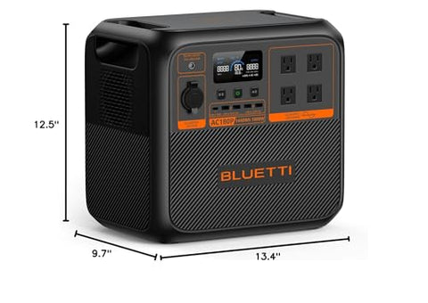 Portable Power Station With 1440Wh LiFePO4 Battery, 1800W Continuous Output, front view showing dimensions and multiple outlets.