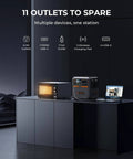 Portable Power Station With 1440Wh LiFePO4 Battery placed next to microwave and laptop
