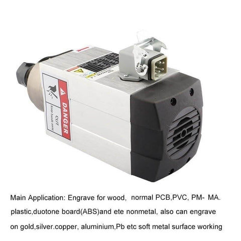 Square Air Cooled CNC Spindle Motor With ER20 Chuck, 1.5 KW 220V, four-bearing milling spindle in close-up view