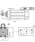 Technical diagram of Square Air Cooled CNC Spindle Motor With ER20 Chuck, 1.5 KW 220V Four Bearing Milling Spindle