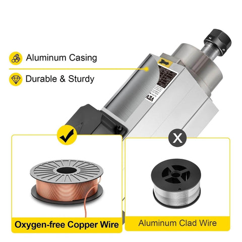 Square Air Cooled CNC Spindle Motor 220V 2.2kW 3kW 4kW aluminum casing with oxygen-free copper wire and ER collet holder