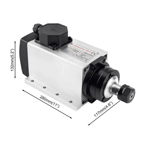 Square Air Cooled CNC Spindle Motor 110V 2.2KW 24000RPM ER20 Collet 6mm with Four Bearings for CNC Router shown with dimensions