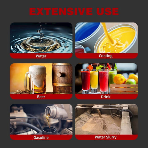 Stainless Steel Pneumatic Double Diaphragm Pump Built For Tough Jobs With 8.8 GPM Flow, images showing pump handling various liquids