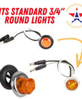 3/4 Inch Round Stainless Steel Trim Ring Bezel for marker lights, fits over rubber grommet, shown on front and rear LEDs