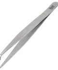 Split Ring Tweezers For Jewelry Making And Beading, Stainless Steel, 4.75 Inch Curved Precision Tip, shown at an angled view.