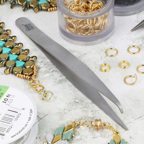 Split Ring Tweezers For Jewelry Making And Beading, Stainless Steel, 4.75 Inch Curved Precision Tip Makes It Easy To Open Tight Split Rings