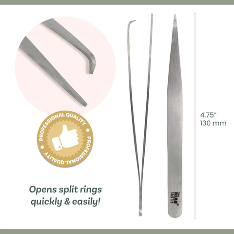 Split Ring Tweezers For Jewelry Making And Beading, Stainless Steel, 4.75 Inch Curved Precision Tip Makes It Easy To Open Tight Split Rings
