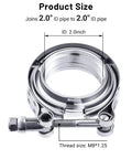 2.0 Inch V Band Clamp With Flange Stainless Steel For Easy Install And Removal, showing M8x1.25 T bolt and 2.0 inch ID to OD pipe