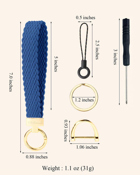 Stretchy Keychain Wristlet For Car Keys With 2 Key Rings And D Ring Comfortable Braided Wrist Lanyard Unisex Key Holder