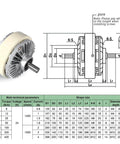 Diagram and specifications of Beefy Magnetic Powder Clutch And Brake Kit for Textile Machines DC24V with torque range 6 to 400 Nm