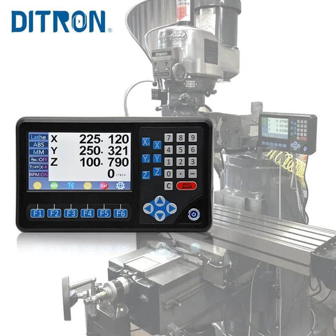 Three Axis DRO RPM LCD Digital Readout with 7 inch screen for lathe milling, displayed with control panel on Bridgeport knee mill