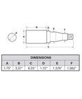 Technical diagram of trailer bearing repair kit for 1-3/8 inch to 1-1/16 inch tapered spindles with dimensions table.