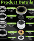 Trailer Bearing Kit For 84 Spindle And 3500 Lb Axles, Complete Hub Kit, features 1.98 inch dust covers, grease seals, spindle nuts.