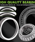 Close-up of chrome steel bearings from Trailer Bearing Kit For 84 Spindle And 3500 Lb Axles, Complete Hub Kit, 2 Sets With 1.98 Inch Dust Covers