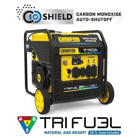 9000 Watt Tri Fuel Portable Open Frame Inverter Generator With Electric Start And Quiet Technology, CO Shield feature