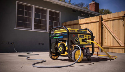 Tri Fuel 5000 Watt Electric Start Portable Generator RV Ready with CO Shield runs on gas propane or natural gas.