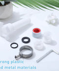 4 In 1 Tub Spout Diverter Repair Kit With Assembly Tool featuring plastic adapter, metal ring, PTFE tape, hex wrench on white background