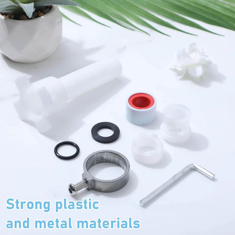 4 In 1 Tub Spout Diverter Repair Kit With Assembly Tool featuring plastic adapter, metal ring, PTFE tape, hex wrench on white background